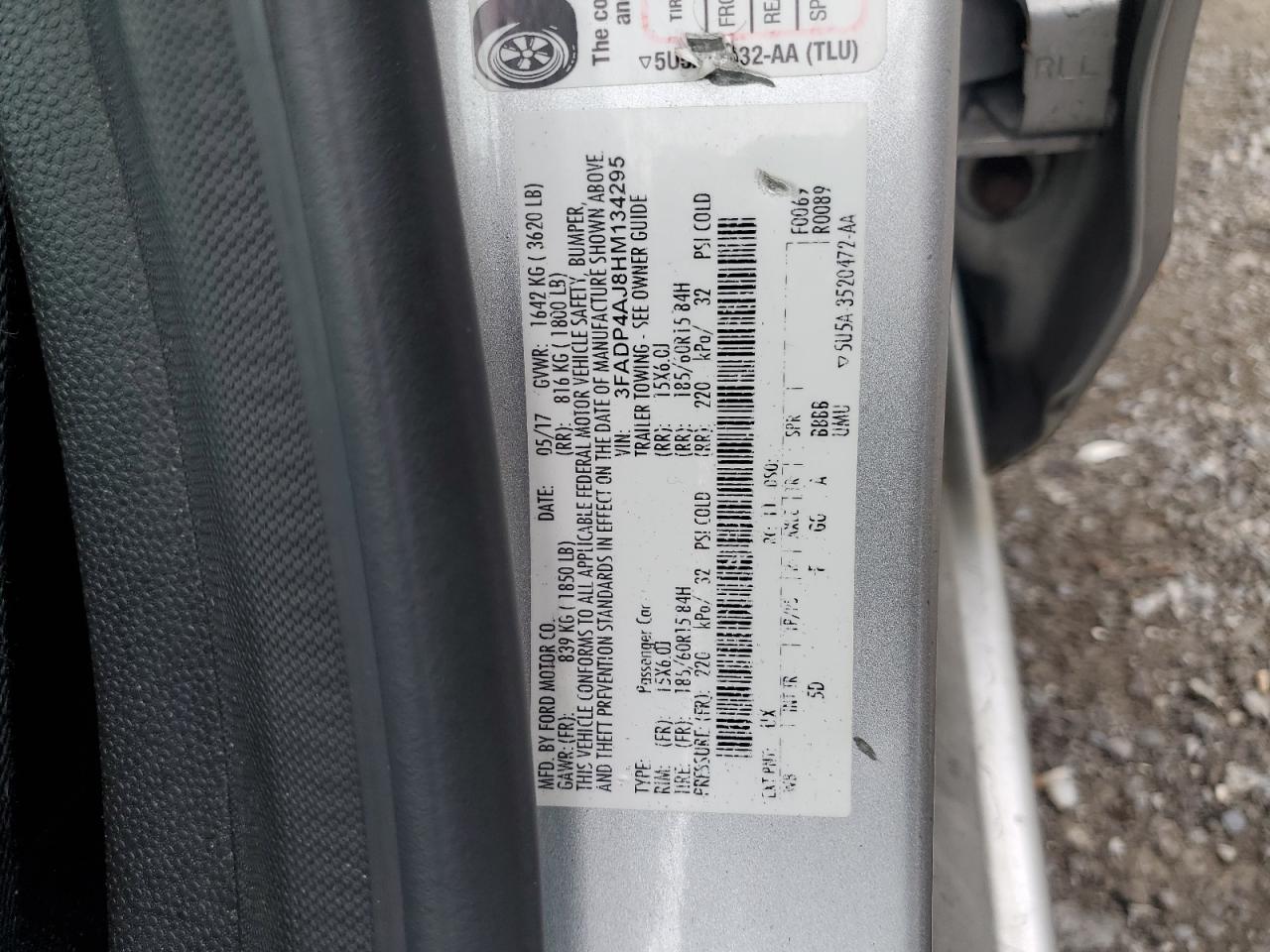 2017 Ford Fiesta S VIN: 3FADP4AJ8HM134295 Lot: 82036275