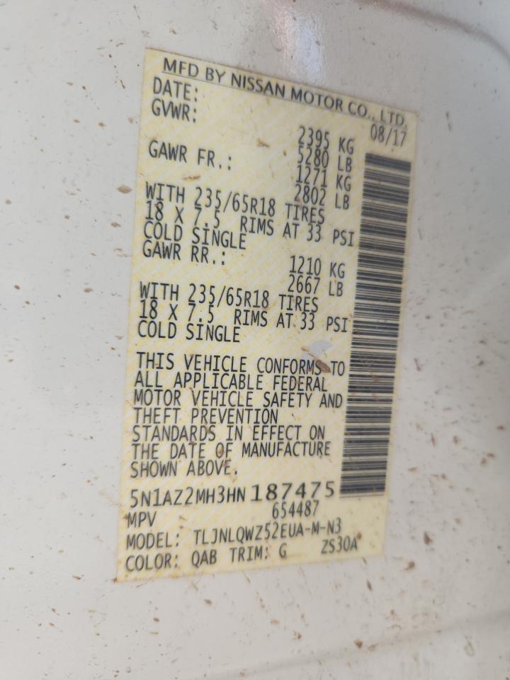 2017 Nissan Murano S VIN: 5N1AZ2MH3HN187475 Lot: 71085085