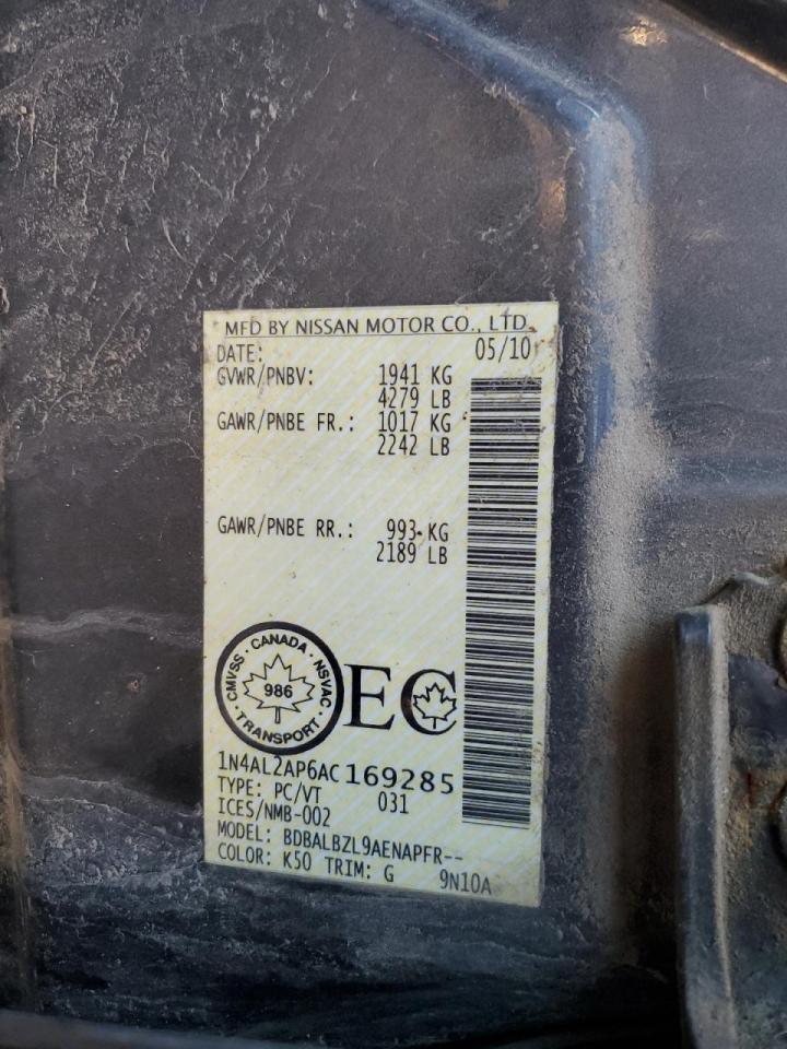 2010 Nissan Altima Base VIN: 1N4AL2AP6AC169285 Lot: 82172925