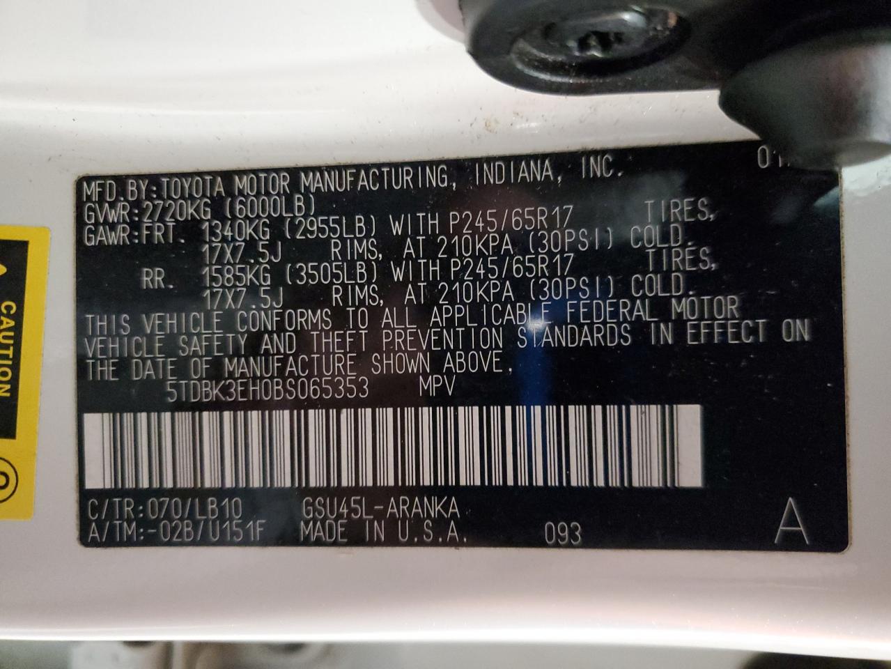 2011 Toyota Highlander Base VIN: 5TDBK3EH0BS065353 Lot: 71618825