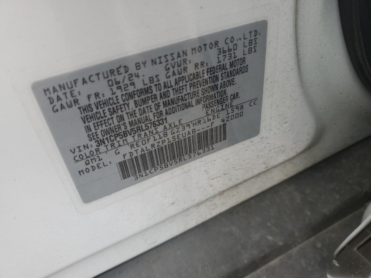 2024 Nissan Kicks S VIN: 3N1CP5BV5RL576331 Lot: 82084925