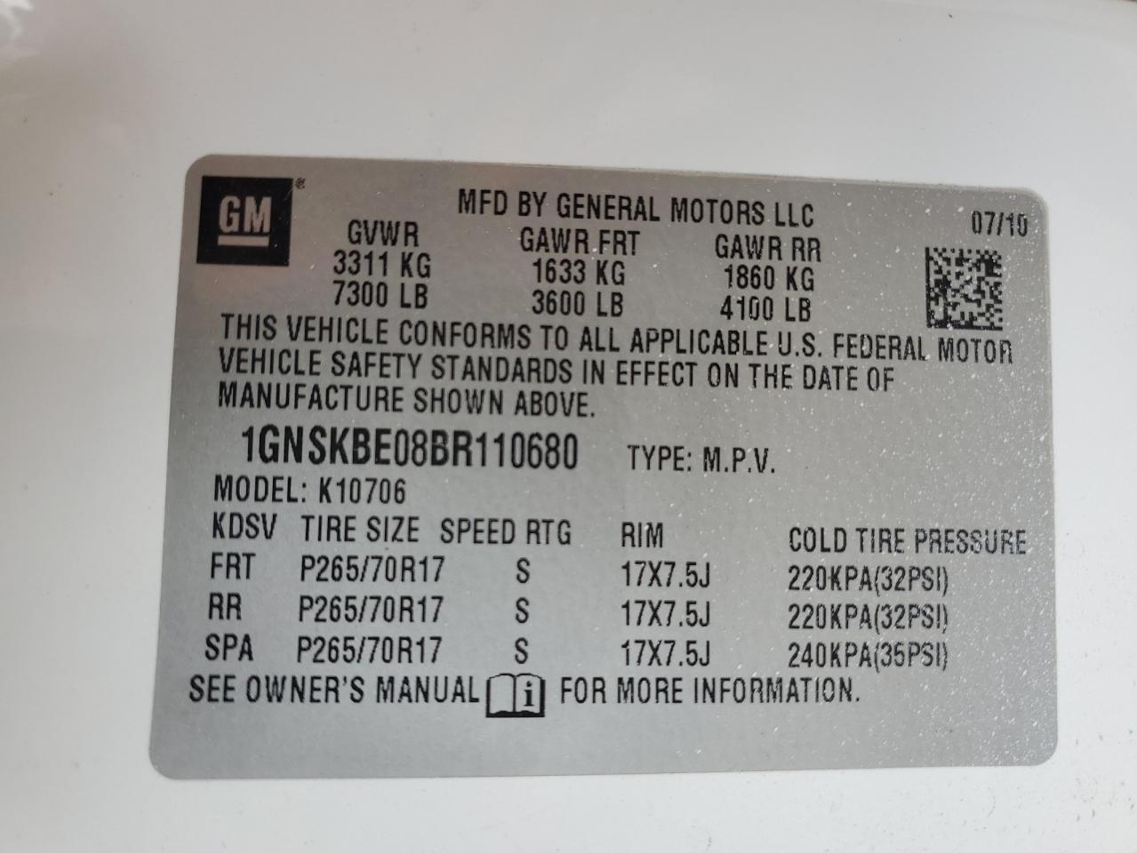 2011 Chevrolet Tahoe K1500 Lt VIN: 1GNSKBE08BR110680 Lot: 81495155