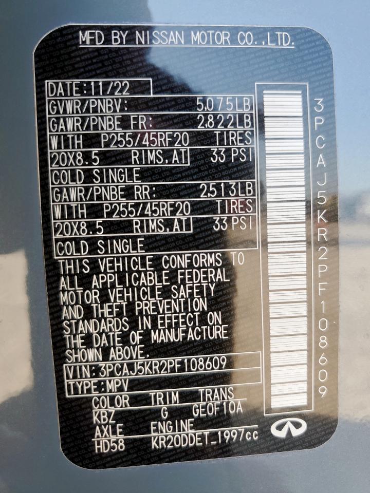 2023 Infiniti Qx55 Essential VIN: 3PCAJ5KR2PF108609 Lot: 80360585