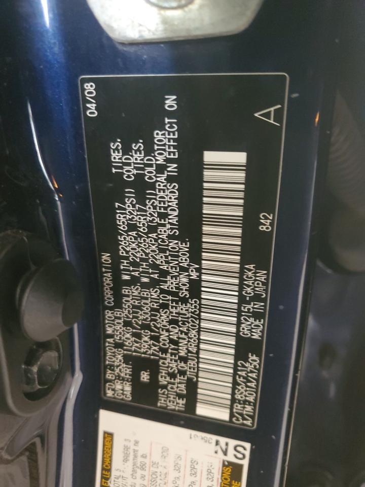 2008 Toyota 4Runner Sr5 VIN: JTEBU14R68K027355 Lot: 70832385