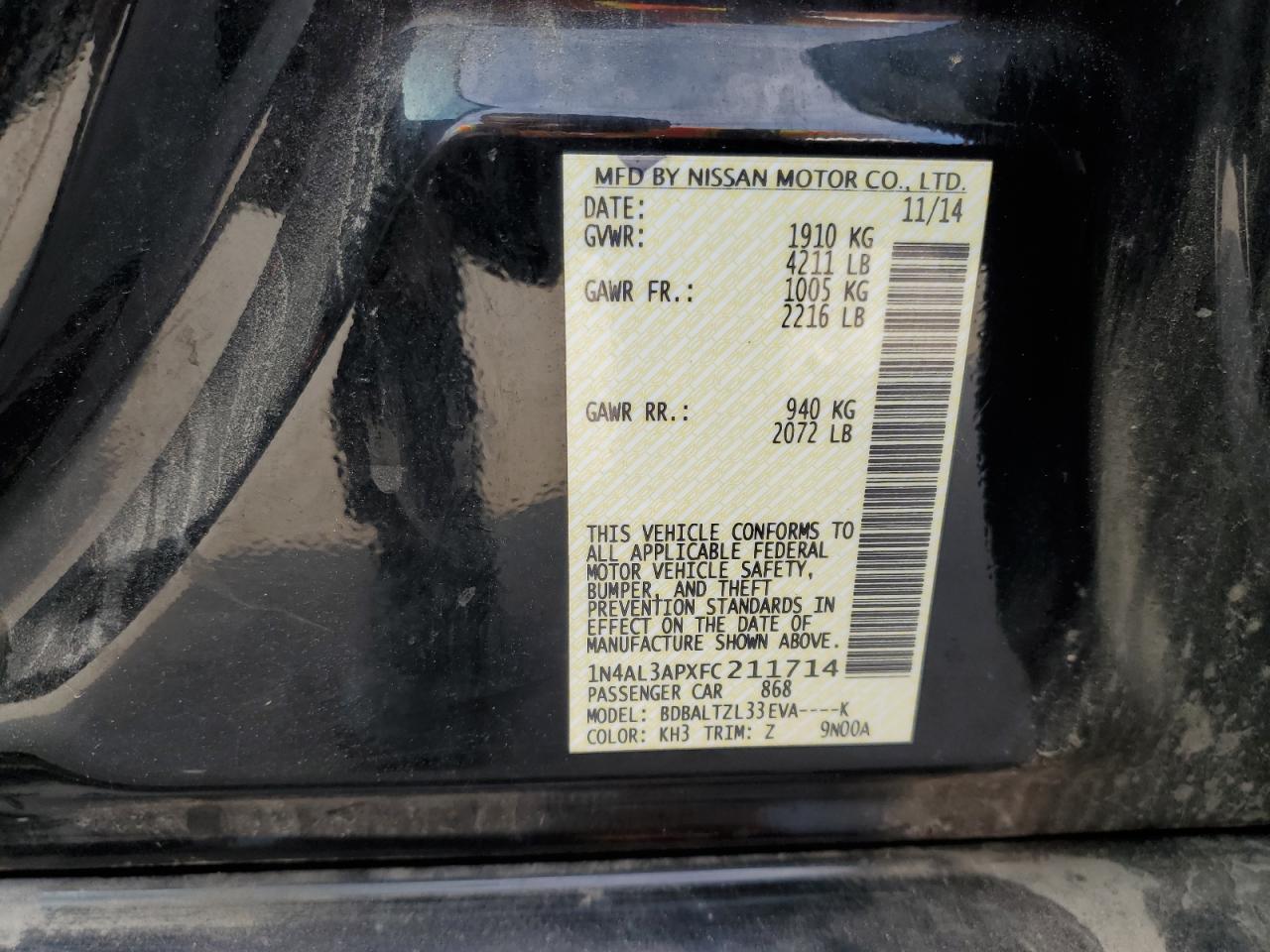 2015 Nissan Altima 2.5 VIN: 1N4AL3APXFC211714 Lot: 81579685