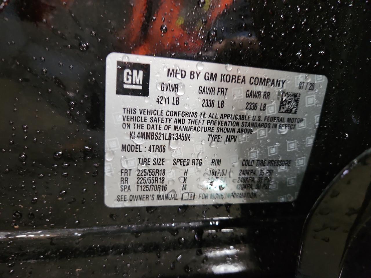 2020 Buick Encore Gx Preferred VIN: KL4MMBS21LB134504 Lot: 70953025
