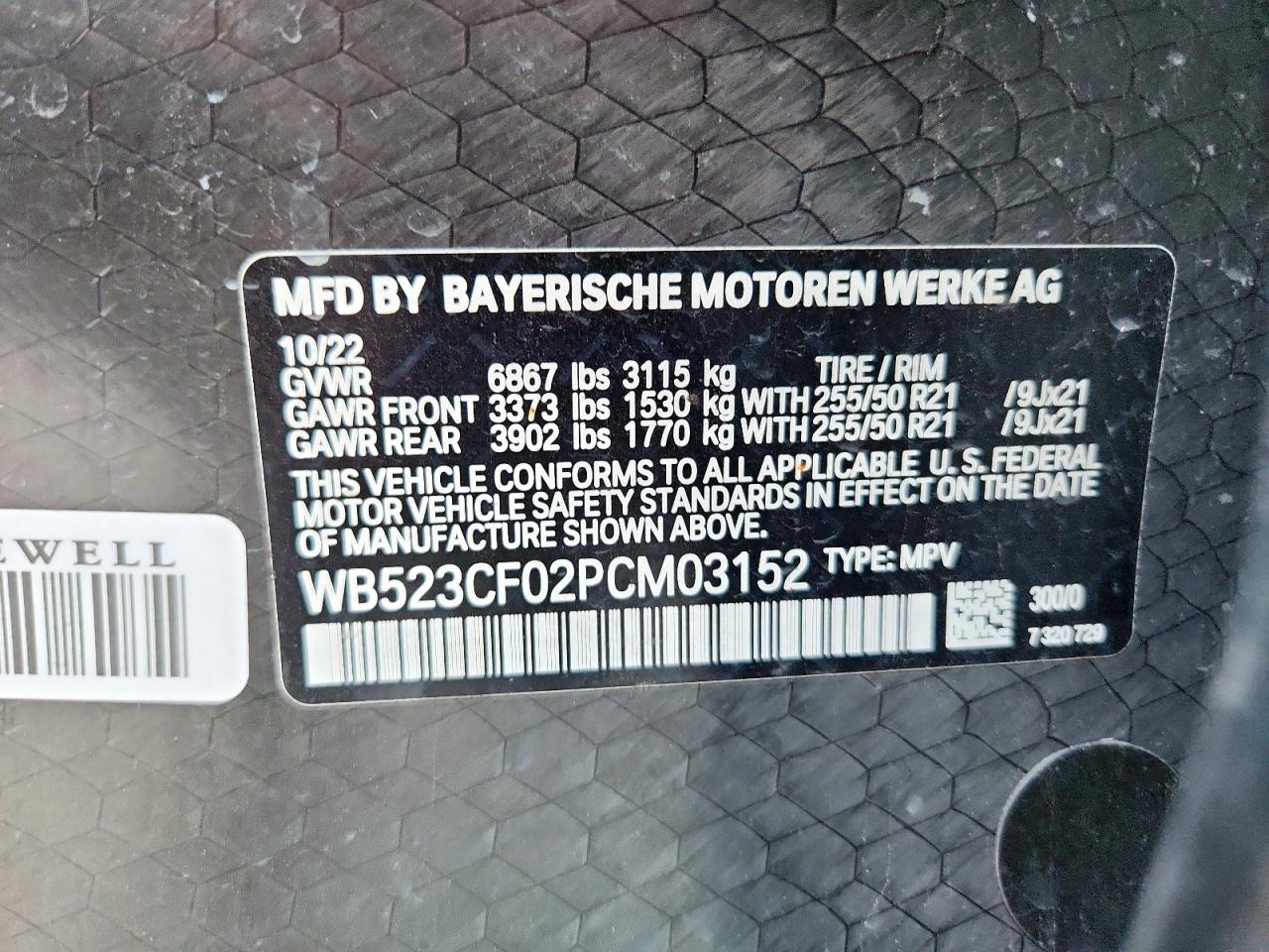 2023 BMW Ix xDrive50 VIN: WB523CF02PCM03152 Lot: 80859875