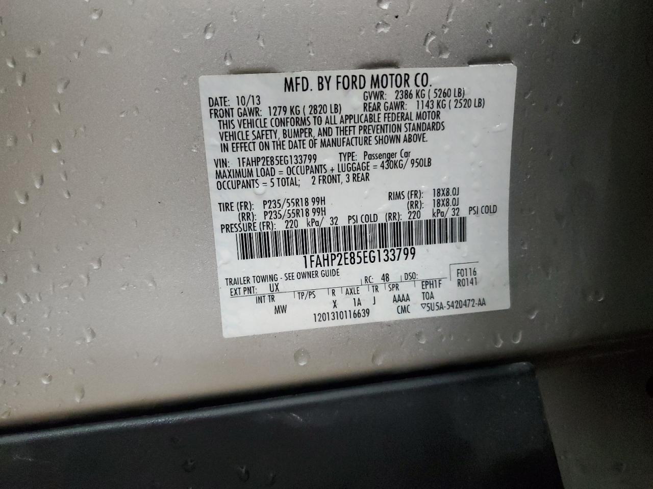 2014 Ford Taurus Sel VIN: 1FAHP2E85EG133799 Lot: 81579515