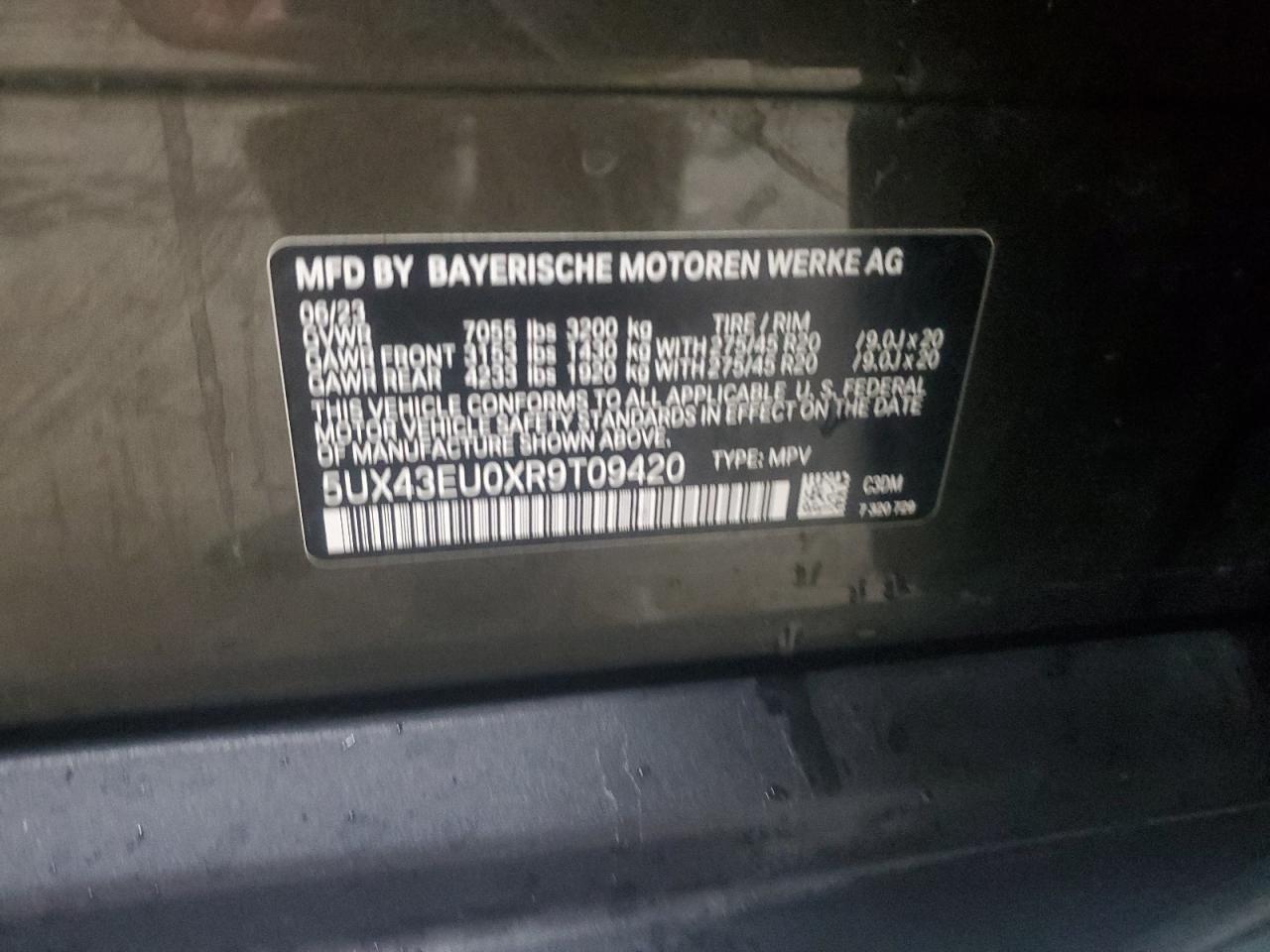 2024 BMW X5 xDrive50E VIN: 5UX43EU0XR9T09420 Lot: 81066405