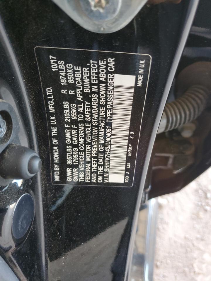 2018 Honda Civic Sport VIN: SHHFK7H43JU404061 Lot: 71460915