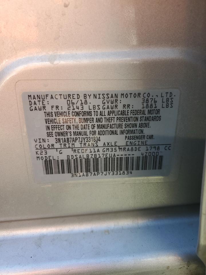 2018 Nissan Sentra S VIN: 3N1AB7AP7JY331834 Lot: 84038845