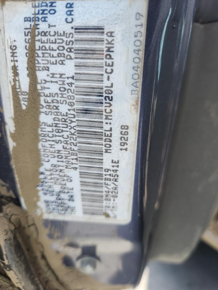 2000 Toyota Camry Le VIN: 4T1BF22KXYU108241 Lot: 83777845