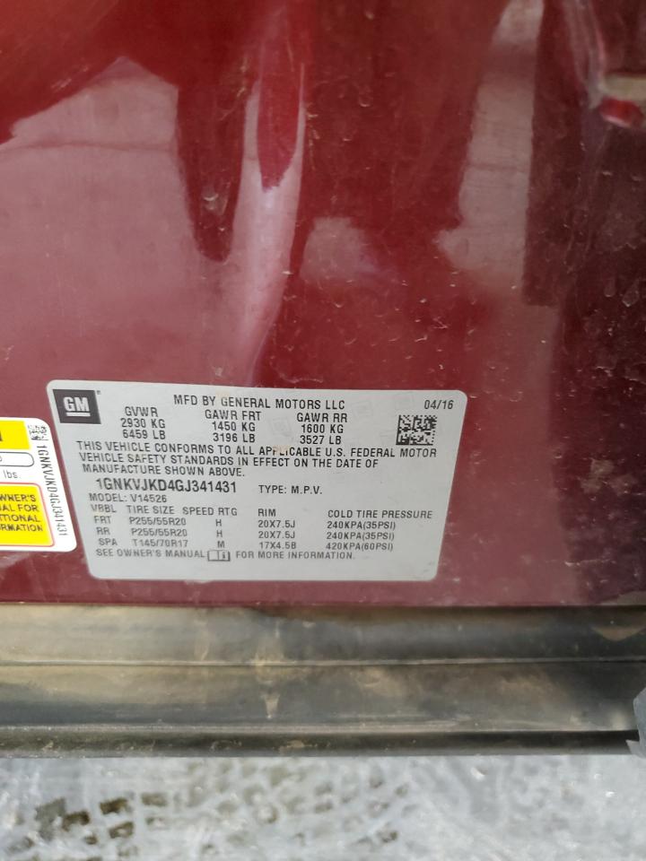 2016 Chevrolet Traverse Ltz VIN: 1GNKVJKD4GJ341431 Lot: 80639335