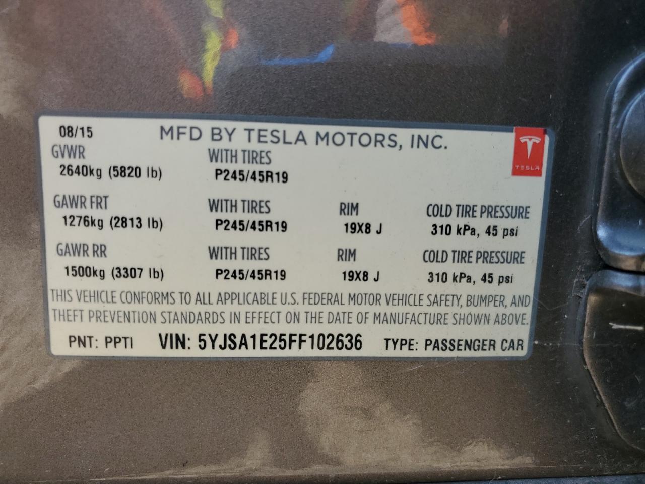 2015 Tesla Model S VIN: 5YJSA1E25FF102636 Lot: 80991365