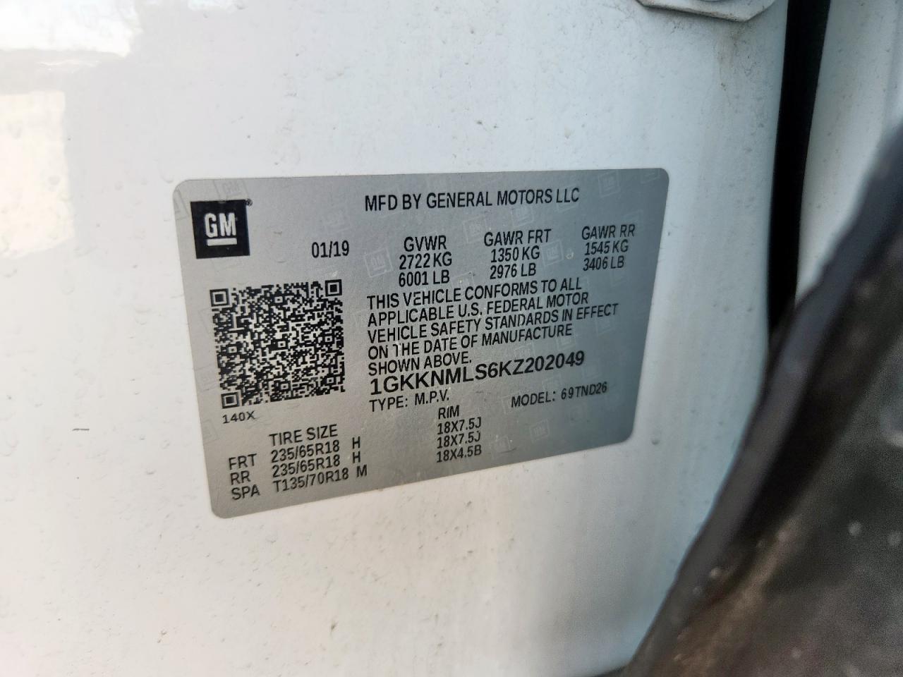 2019 GMC Acadia Slt-1 VIN: 1GKKNMLS6KZ202049 Lot: 81339085