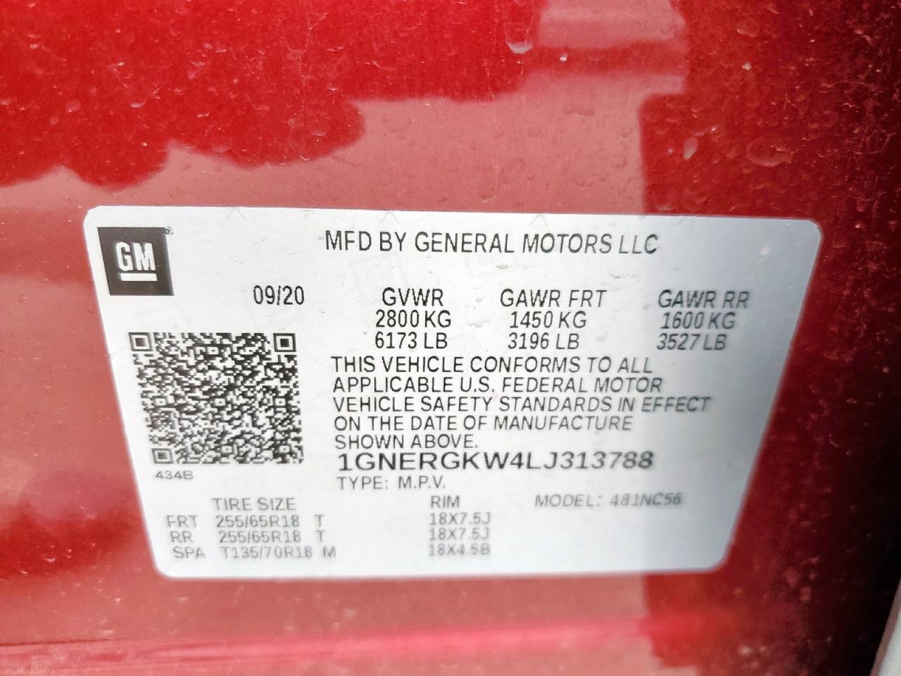 2020 Chevrolet Traverse Lt VIN: 1GNERGKW4LJ313788 Lot: 81479435