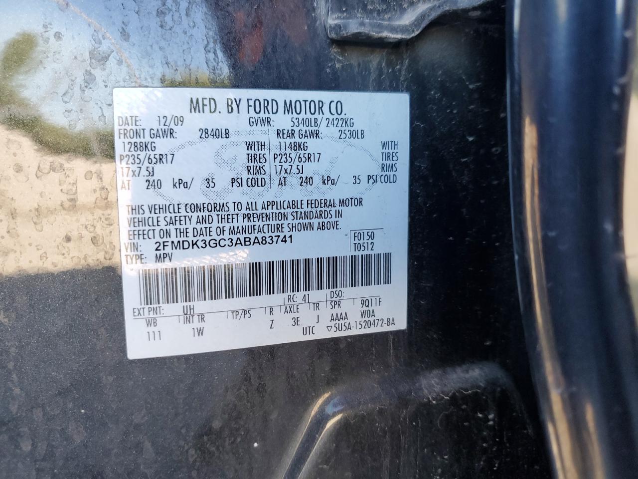 2010 Ford Edge Se VIN: 2FMDK3GC3ABA83741 Lot: 84398705