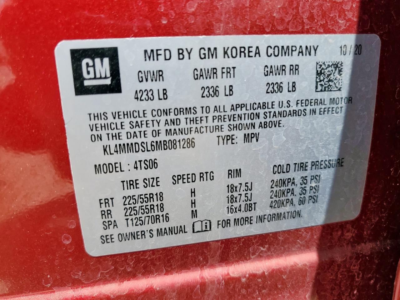 2021 Buick Encore Gx Select VIN: KL4MMDSL6MB081286 Lot: 80758645