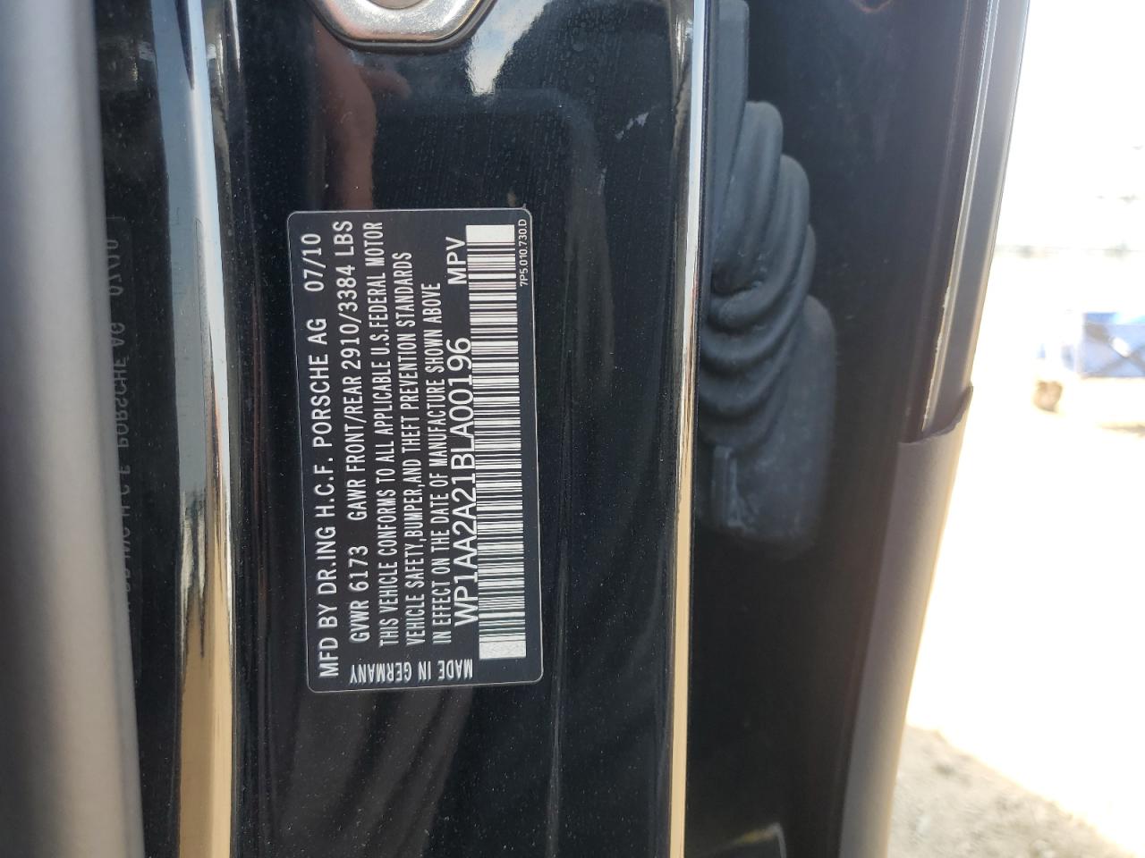 2011 Porsche Cayenne VIN: WP1AA2A21BLA00196 Lot: 71884525