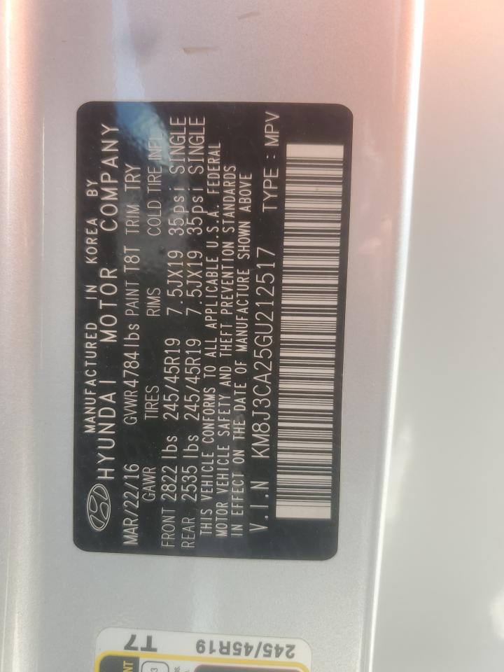 2016 Hyundai Tucson Limited VIN: KM8J3CA25GU212517 Lot: 81848625