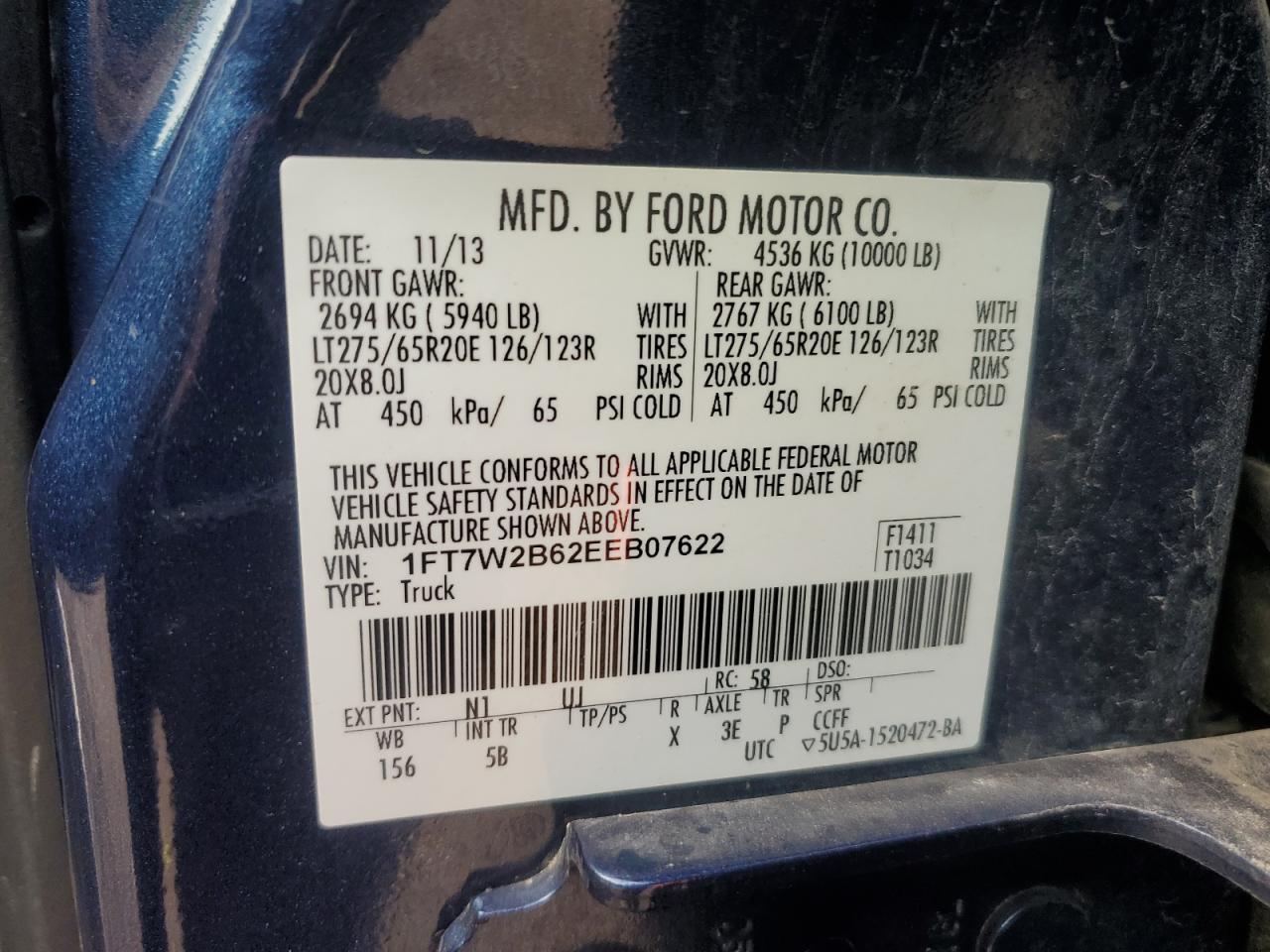 2014 Ford F250 Super Duty VIN: 1FT7W2B62EEB07622 Lot: 81572255