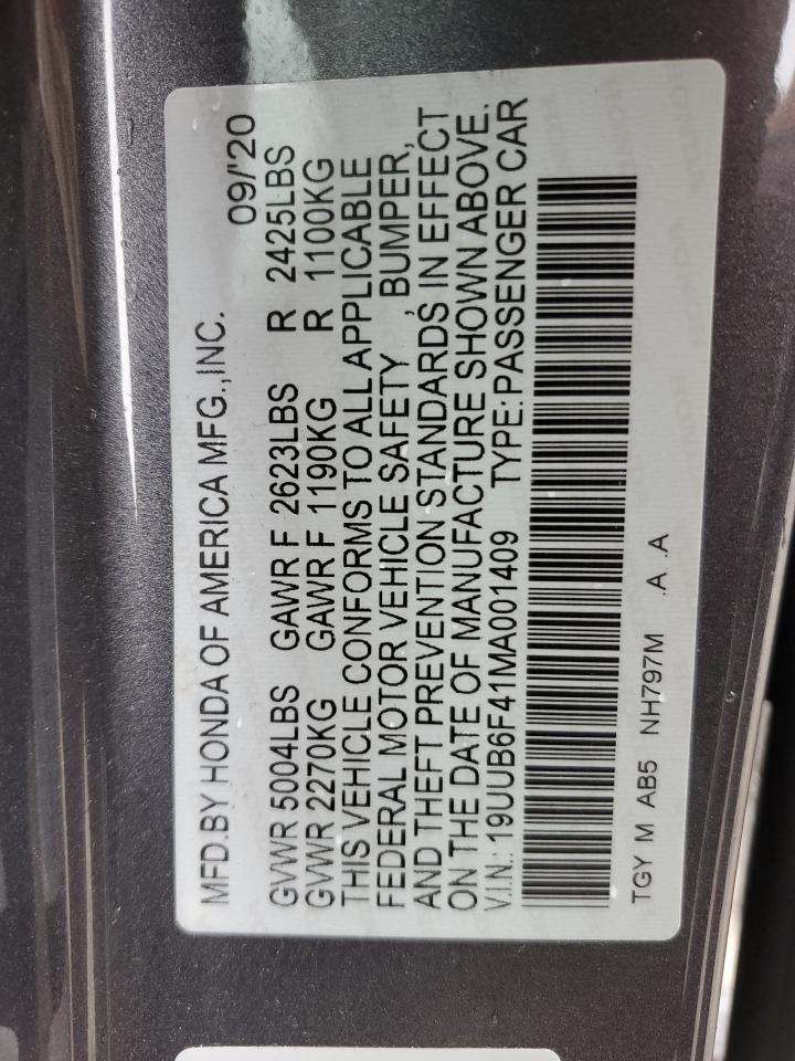 2021 Acura Tlx Technology VIN: 19UUB6F41MA001409 Lot: 80201955