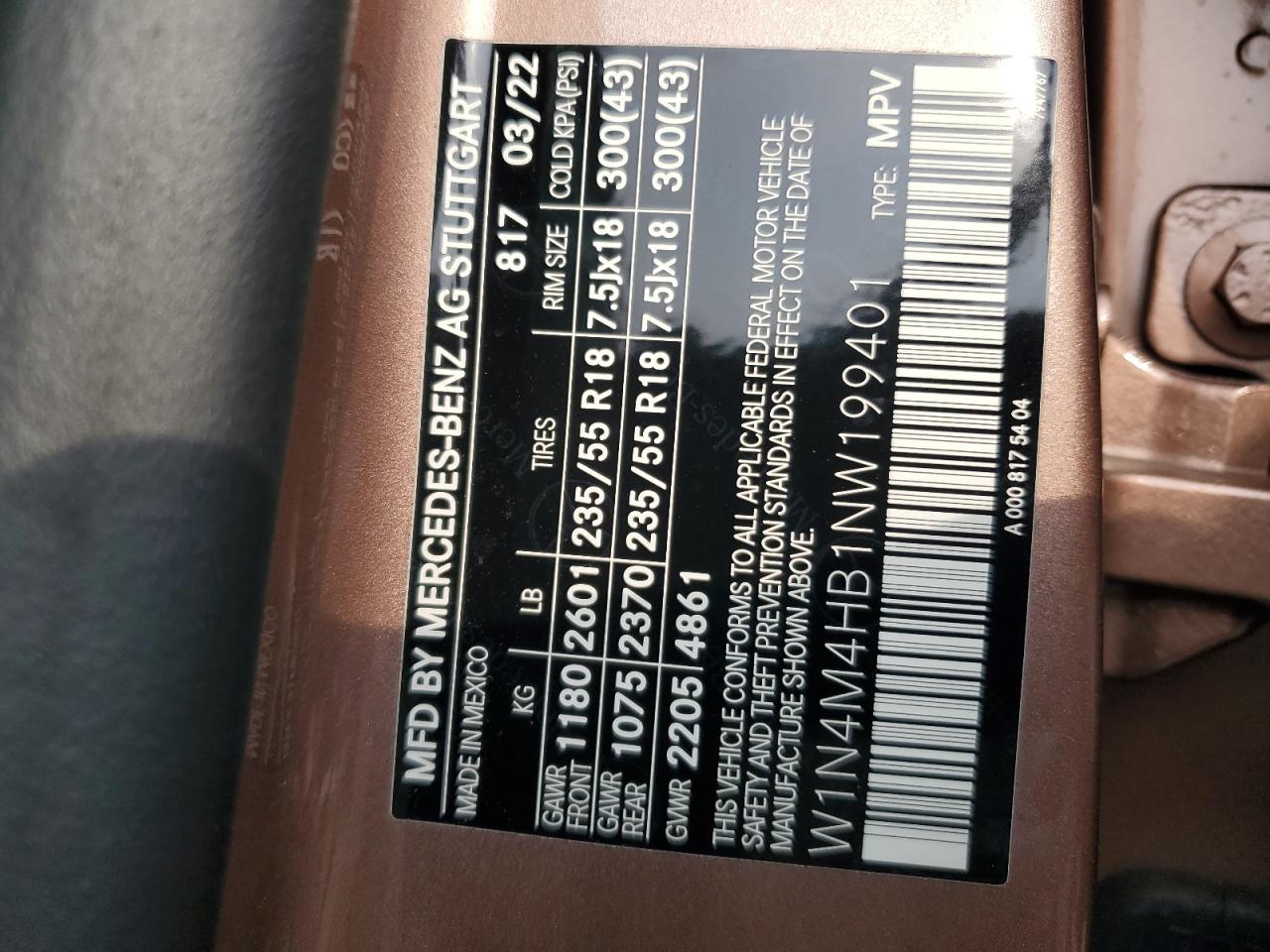 2022 Mercedes-Benz Glb 250 4Matic VIN: W1N4M4HB1NW199401 Lot: 83904595