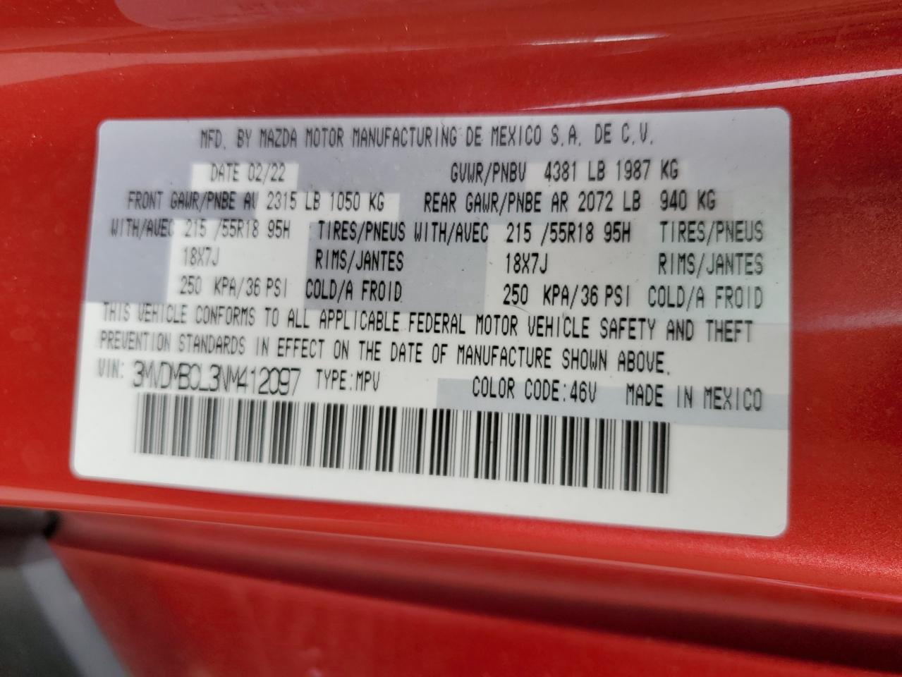 2022 Mazda Cx-30 Preferred VIN: 3MVDMBCL3NM412097 Lot: 81678125