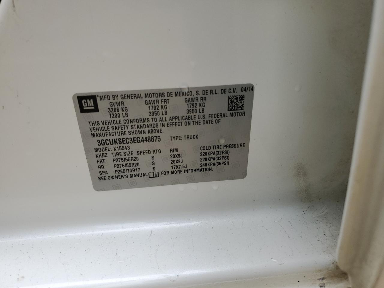 2014 Chevrolet Silverado K1500 Ltz VIN: 3GCUKSEC3EG448875 Lot: 83877705