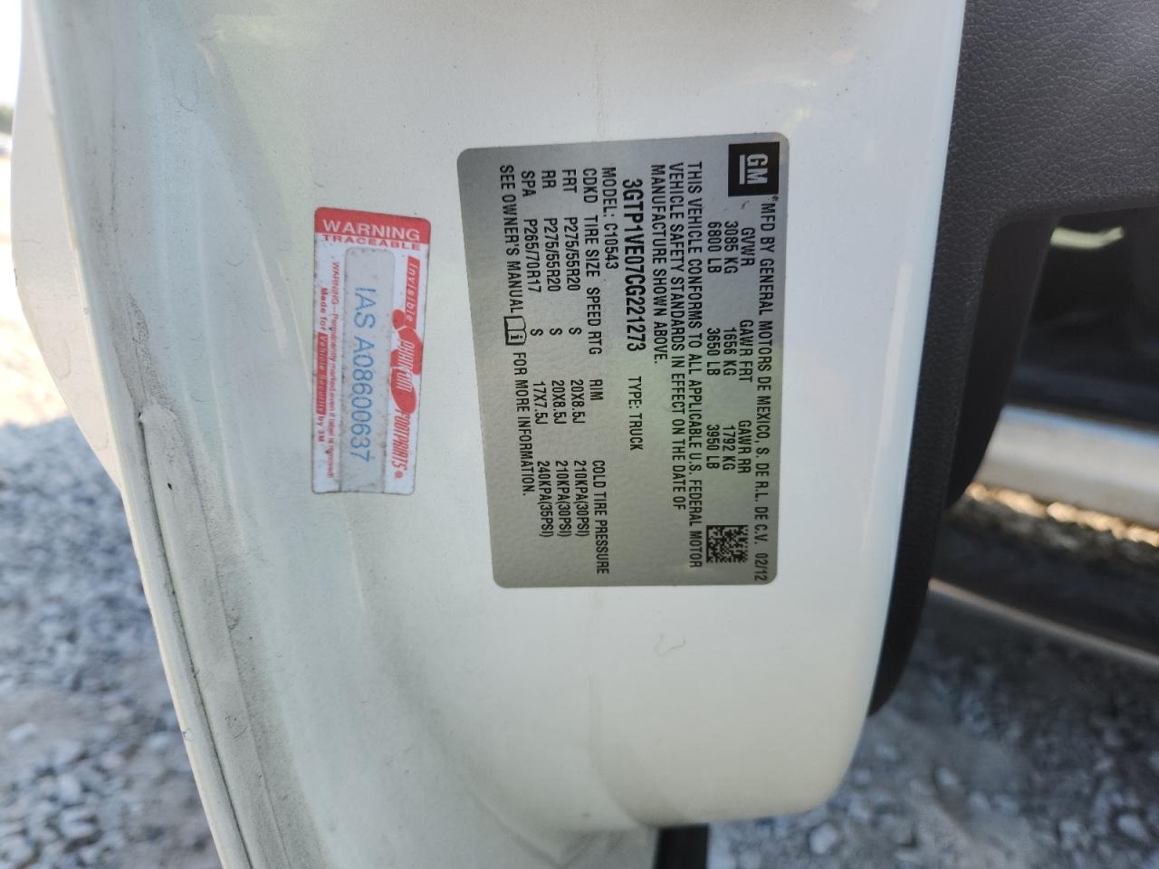 2012 GMC Sierra C1500 Sle VIN: 3GTP1VE07CG221273 Lot: 72046575