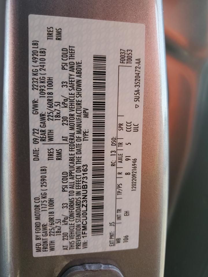 2022 Ford Escape Titanium VIN: 1FMCU0LZ3NUB73163 Lot: 81325235