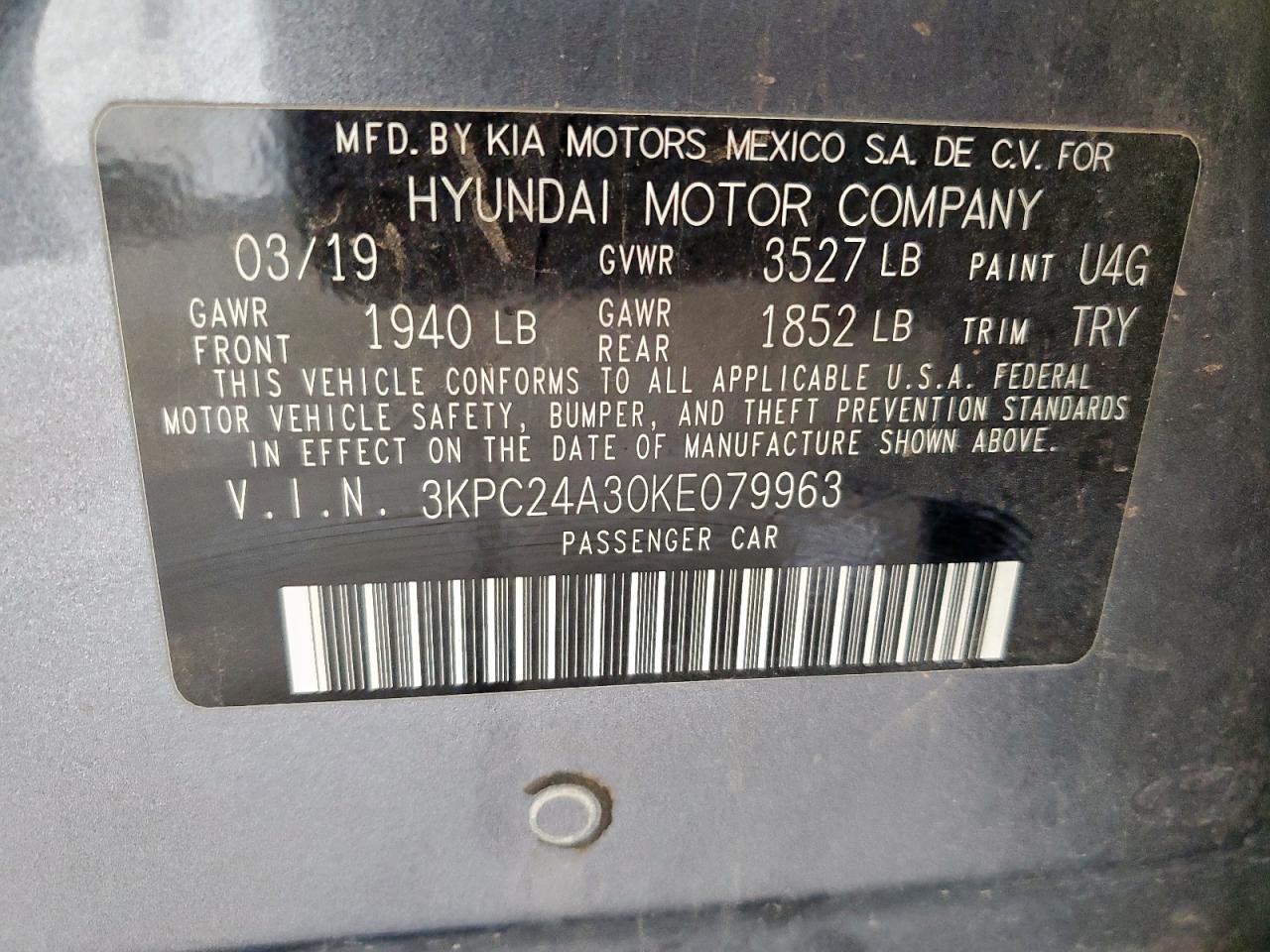 2019 Hyundai Accent Se VIN: 3KPC24A30KE079963 Lot: 71551265