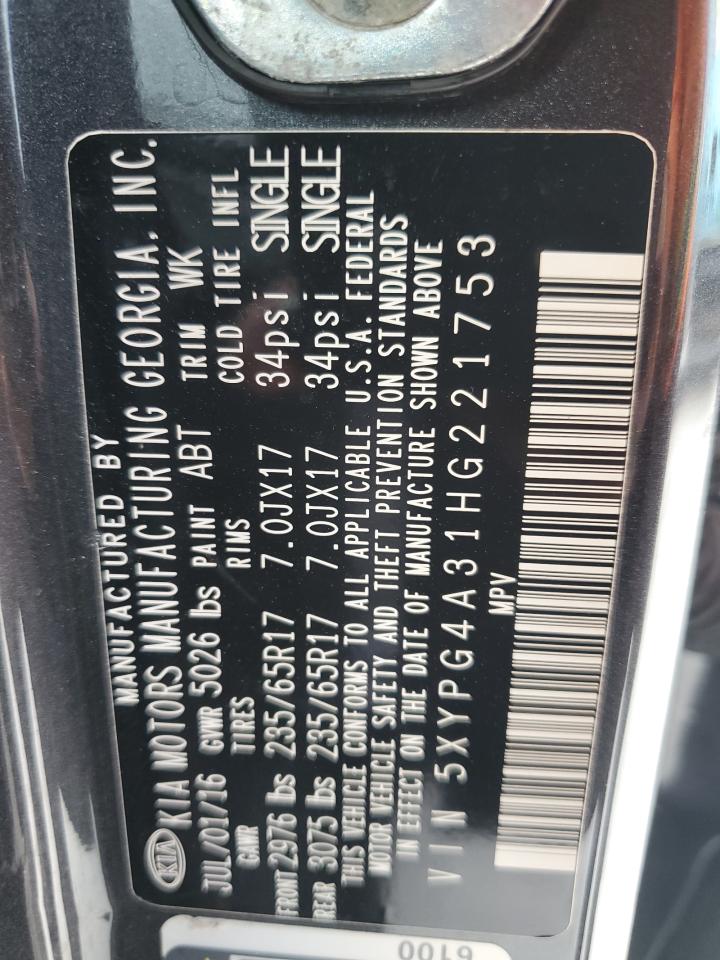 2017 Kia Sorento Lx VIN: 5XYPG4A31HG221753 Lot: 81830765