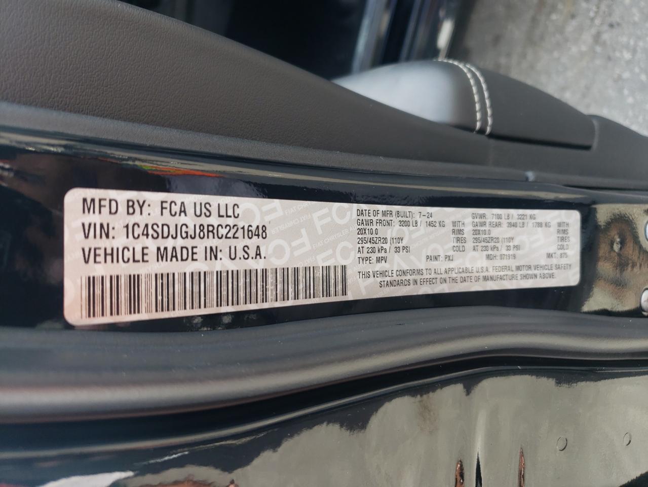 2024 Dodge Durango Srt 392 VIN: 1C4SDJGJ8RC221648 Lot: 81200105