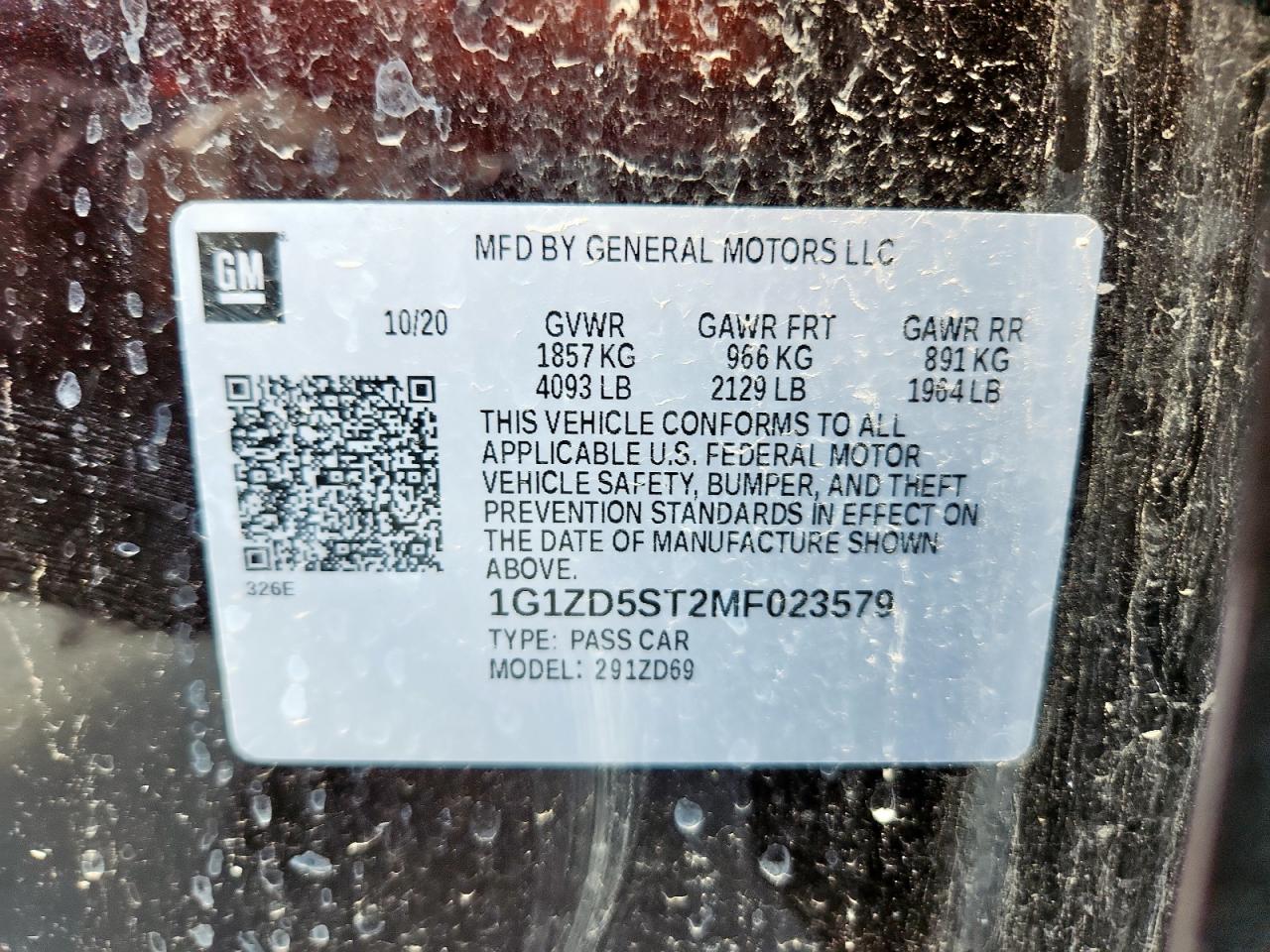 2021 Chevrolet Malibu Lt VIN: 1G1ZD5ST2MF023579 Lot: 80701875