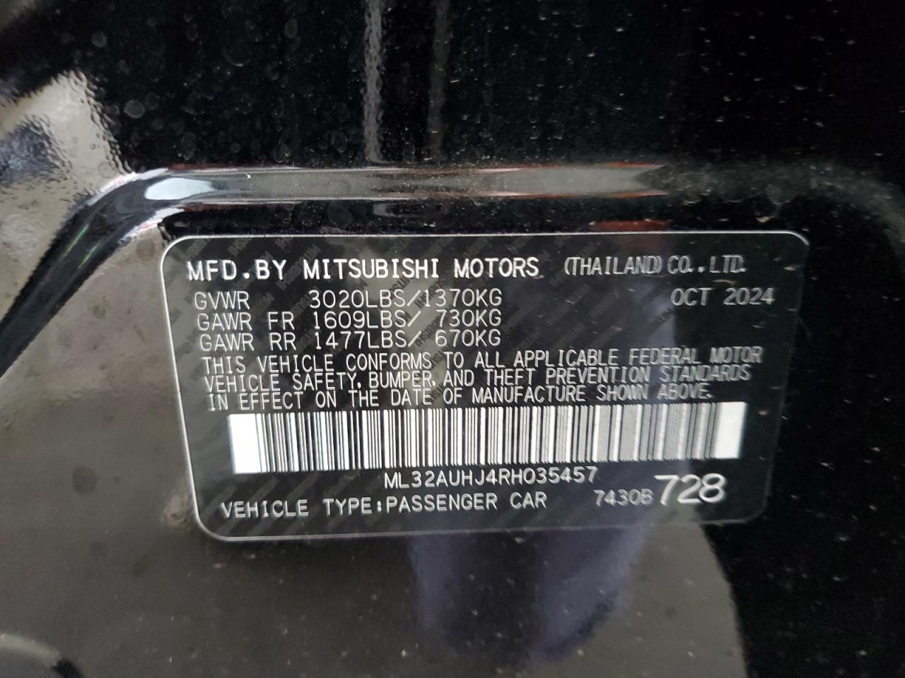 2024 Mitsubishi Mirage Es VIN: ML32AUHJ4RH035457 Lot: 72059425