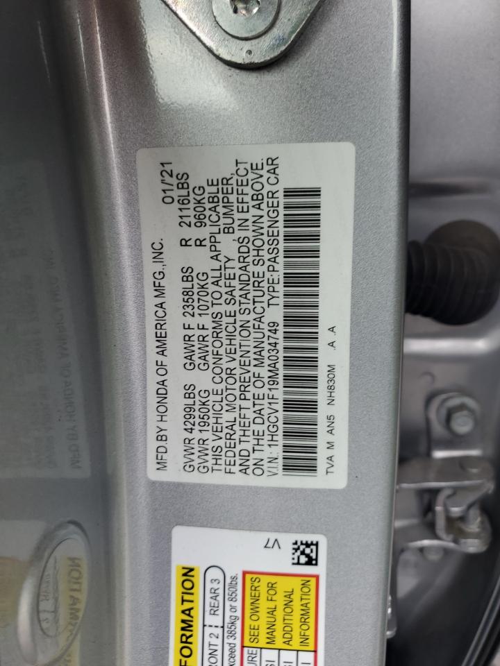 2021 Honda Accord Lx VIN: 1HGCV1F19MA034749 Lot: 83877895