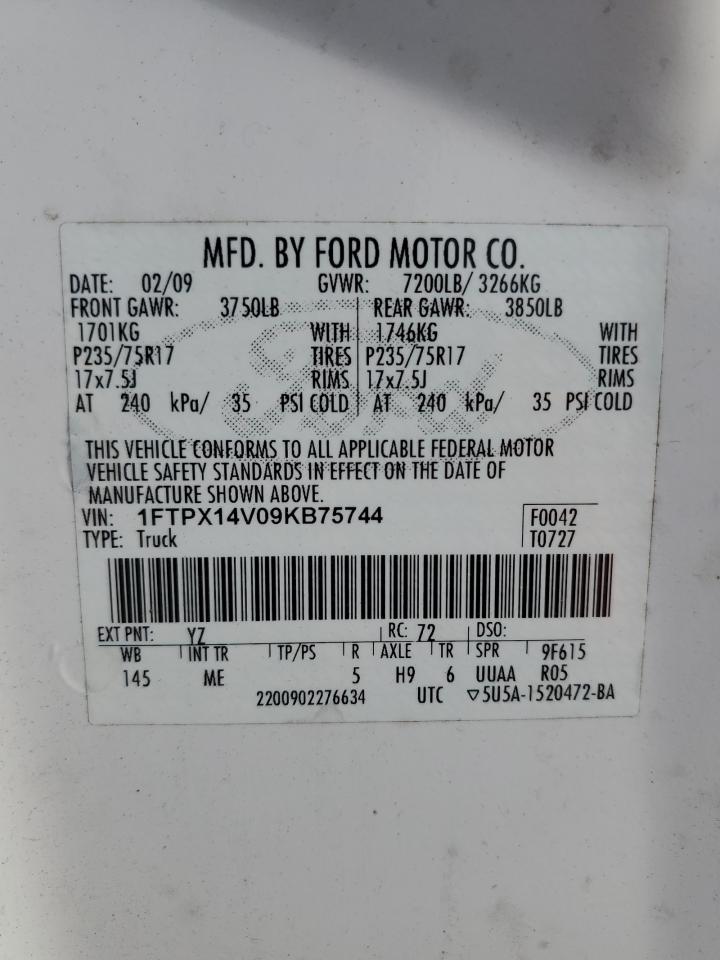 2009 Ford F150 Super Cab VIN: 1FTPX14V09KB75744 Lot: 71989105