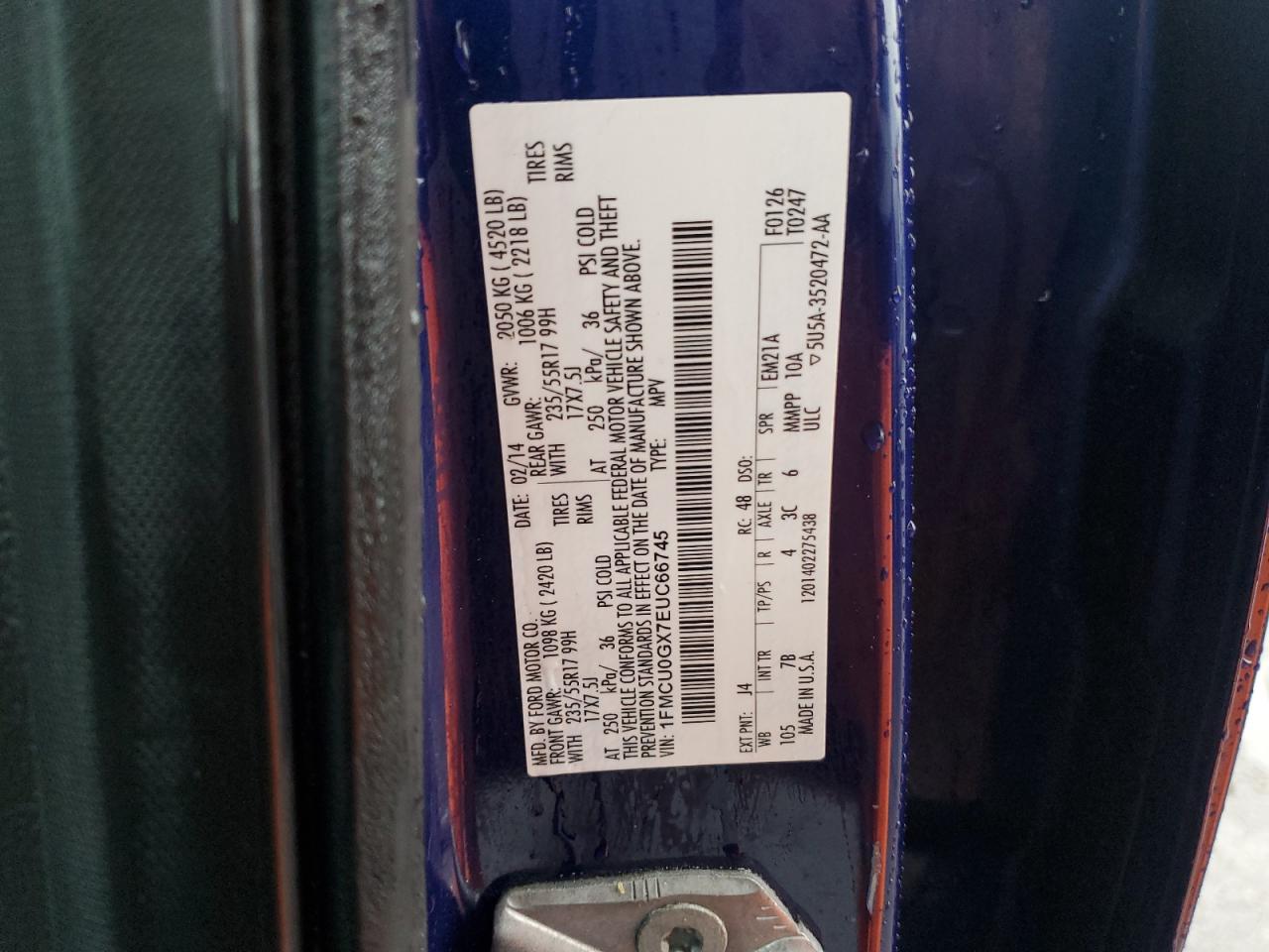 2014 Ford Escape Se VIN: 1FMCU0GX7EUC66745 Lot: 81292475