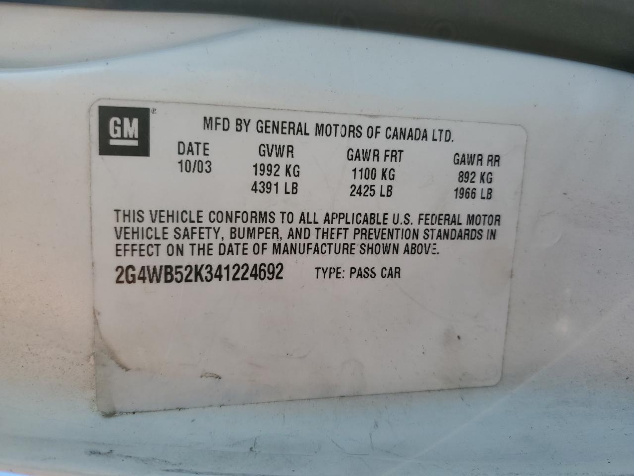 2004 Buick Regal Ls VIN: 2G4WB52K341224692 Lot: 70933725