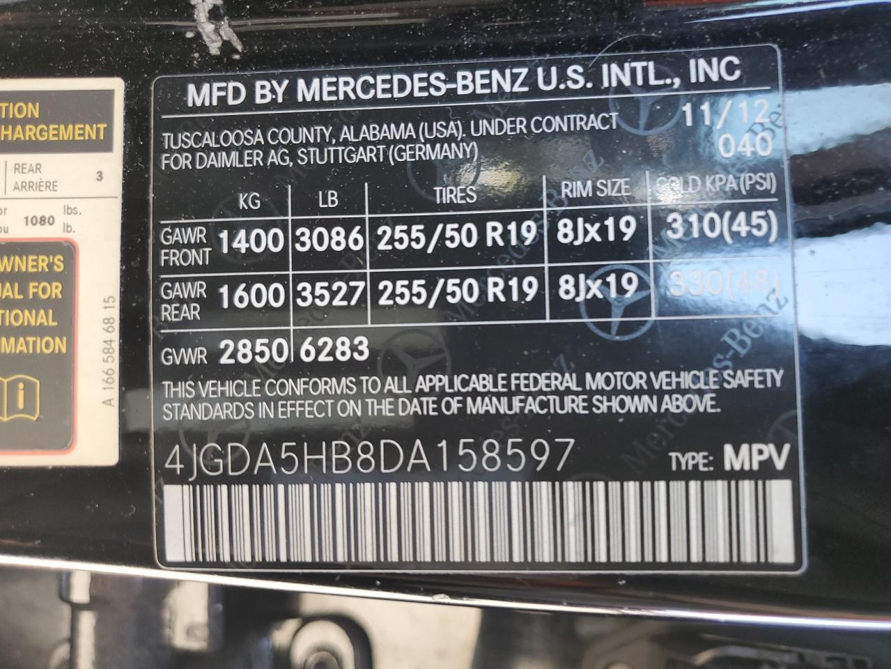 2013 Mercedes-Benz Ml 350 4Matic VIN: 4JGDA5HB8DA158597 Lot: 69926545