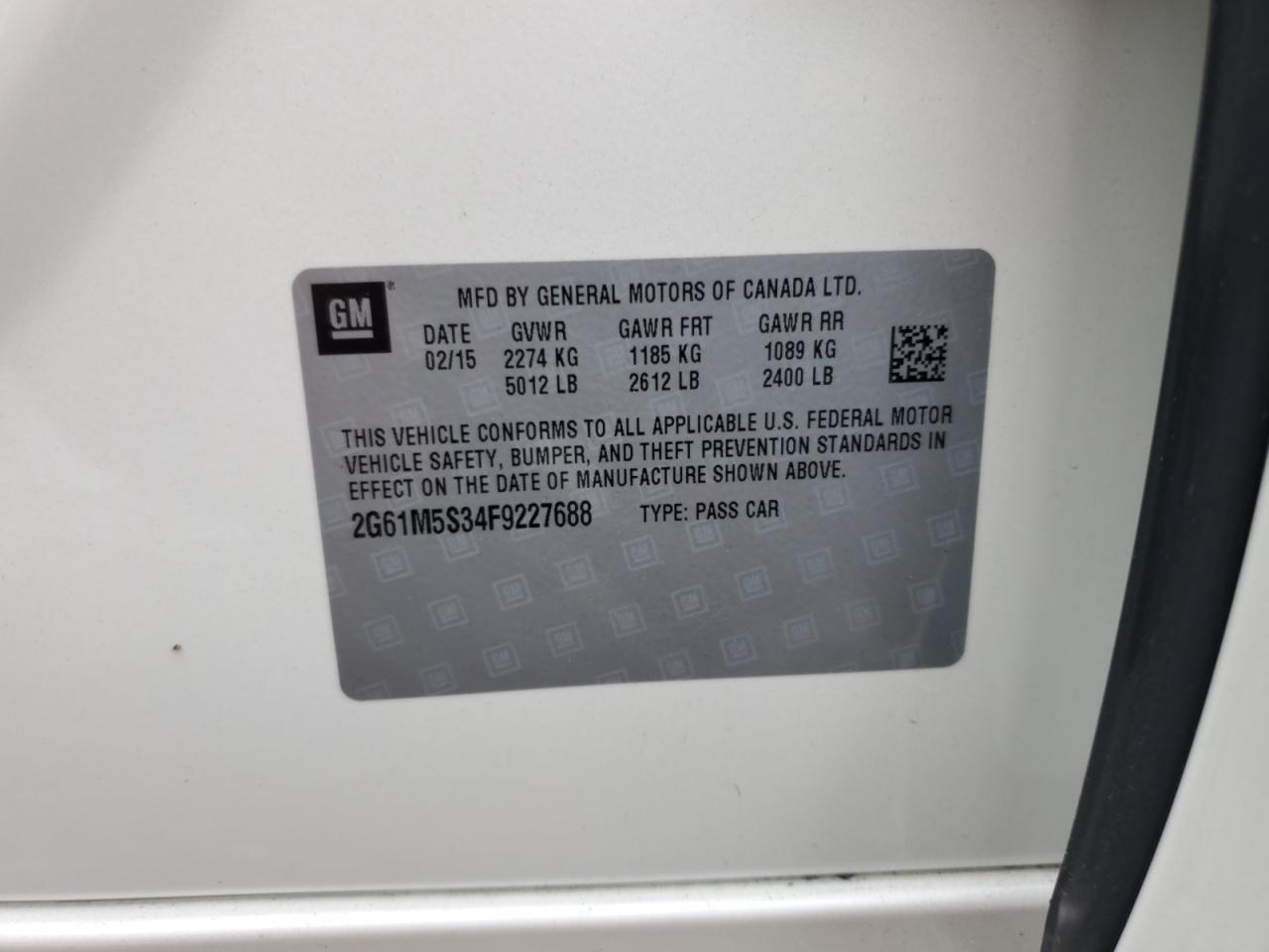 2015 Cadillac Xts Luxury Collection VIN: 2G61M5S34F9227688 Lot: 71391105