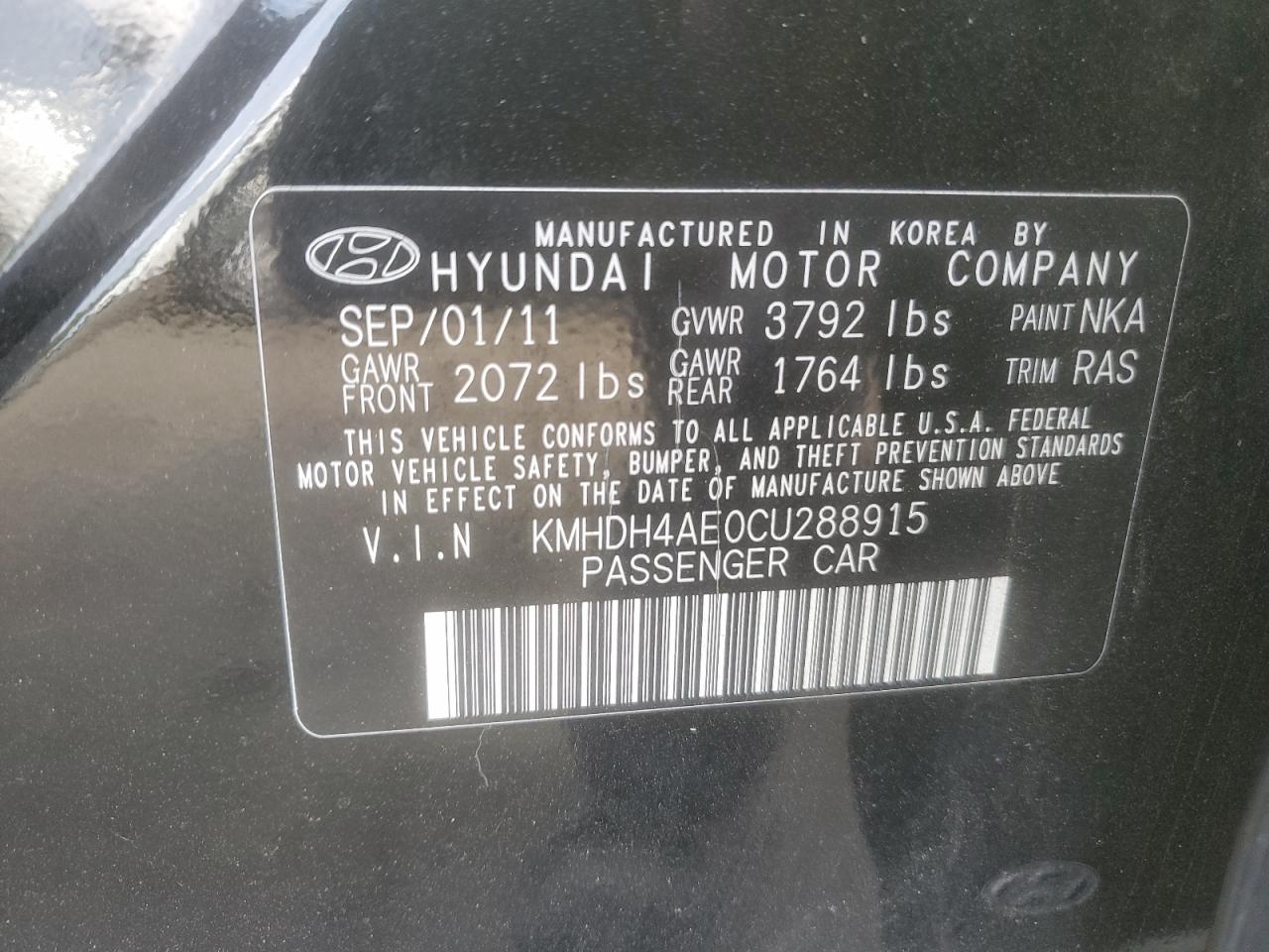 2012 Hyundai Elantra Gls VIN: KMHDH4AE0CU288915 Lot: 82112955