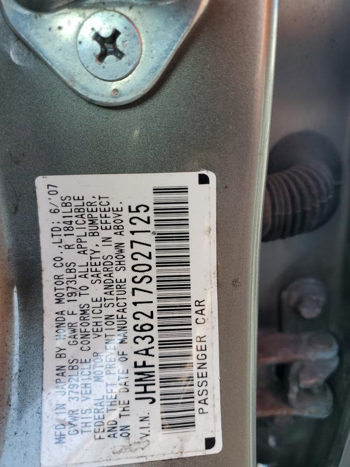 2007 Honda Civic Hybrid VIN: JHMFA36217S027125 Lot: 72057775