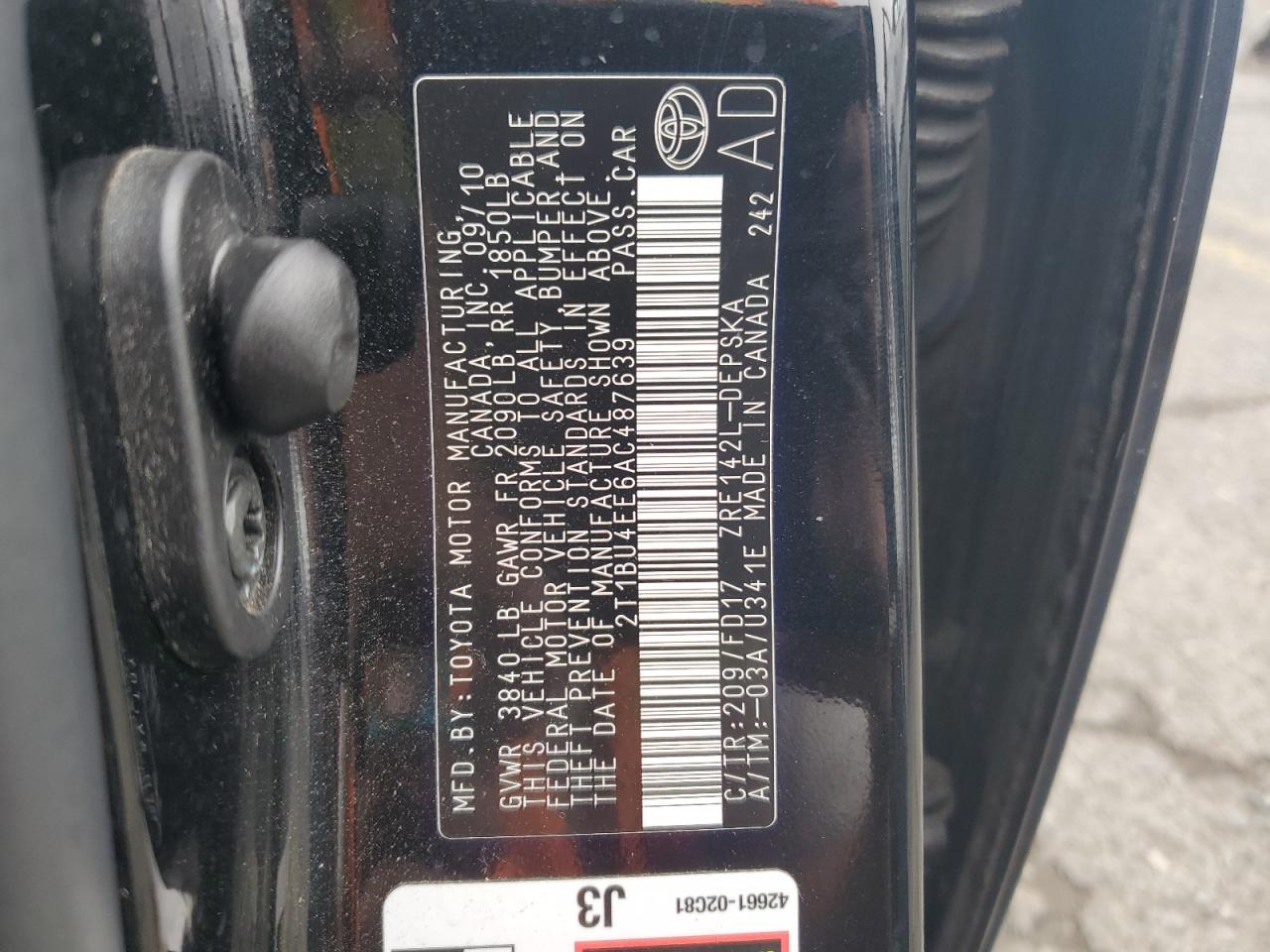 2010 Toyota Corolla Base VIN: 2T1BU4EE6AC487639 Lot: 81772215