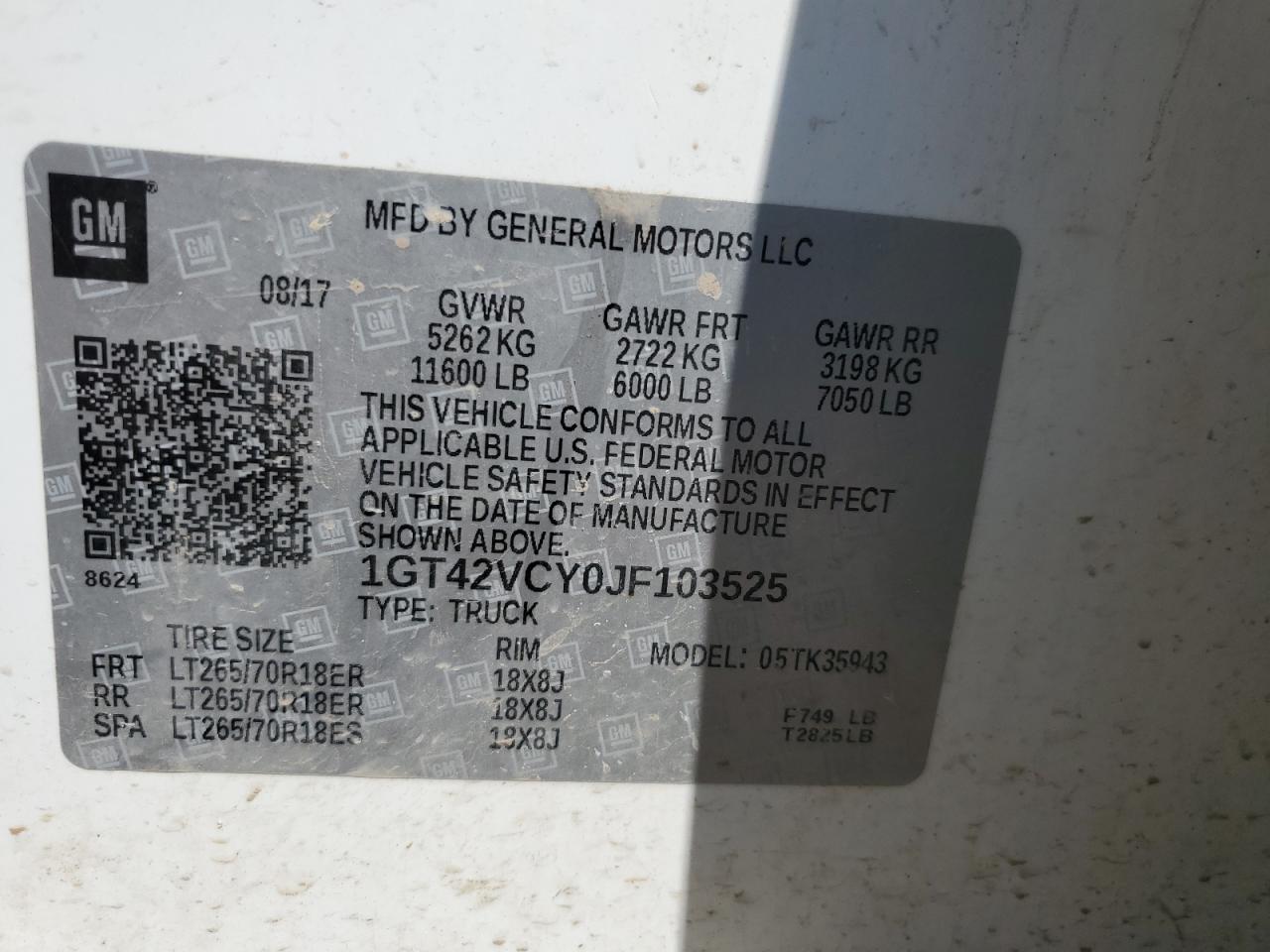 2018 GMC Sierra K3500 VIN: 1GT42VCY0JF103525 Lot: 72024905