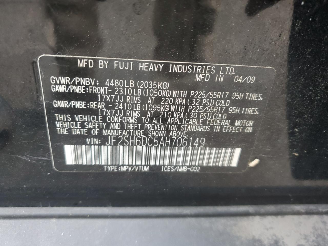 2010 Subaru Forester 2.5X Limited VIN: JF2SH6DC5AH706149 Lot: 81061845