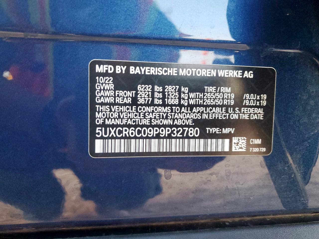 2023 BMW X5 xDrive40I VIN: 5UXCR6C09P9P32780 Lot: 71917345