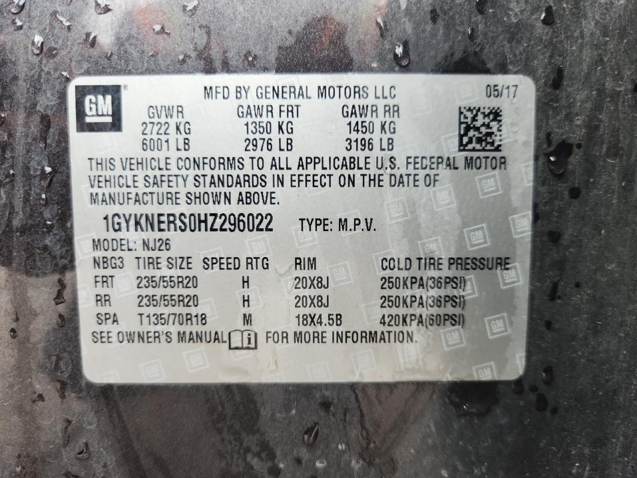 2017 Cadillac Xt5 Premium Luxury VIN: 1GYKNERS0HZ296022 Lot: 81147265