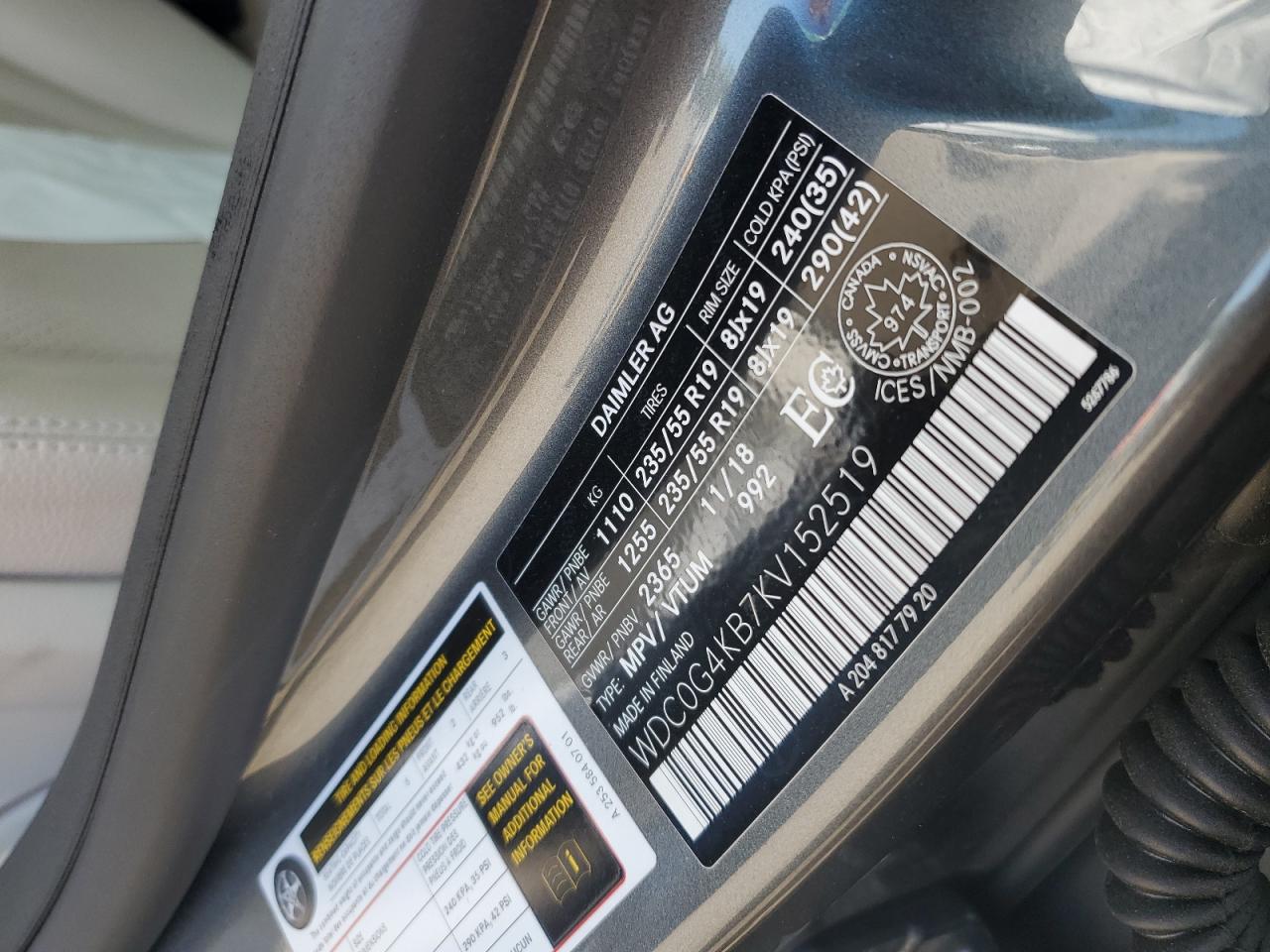 2019 Mercedes-Benz Glc 300 4Matic VIN: WDC0G4KB7KV152519 Lot: 71615335